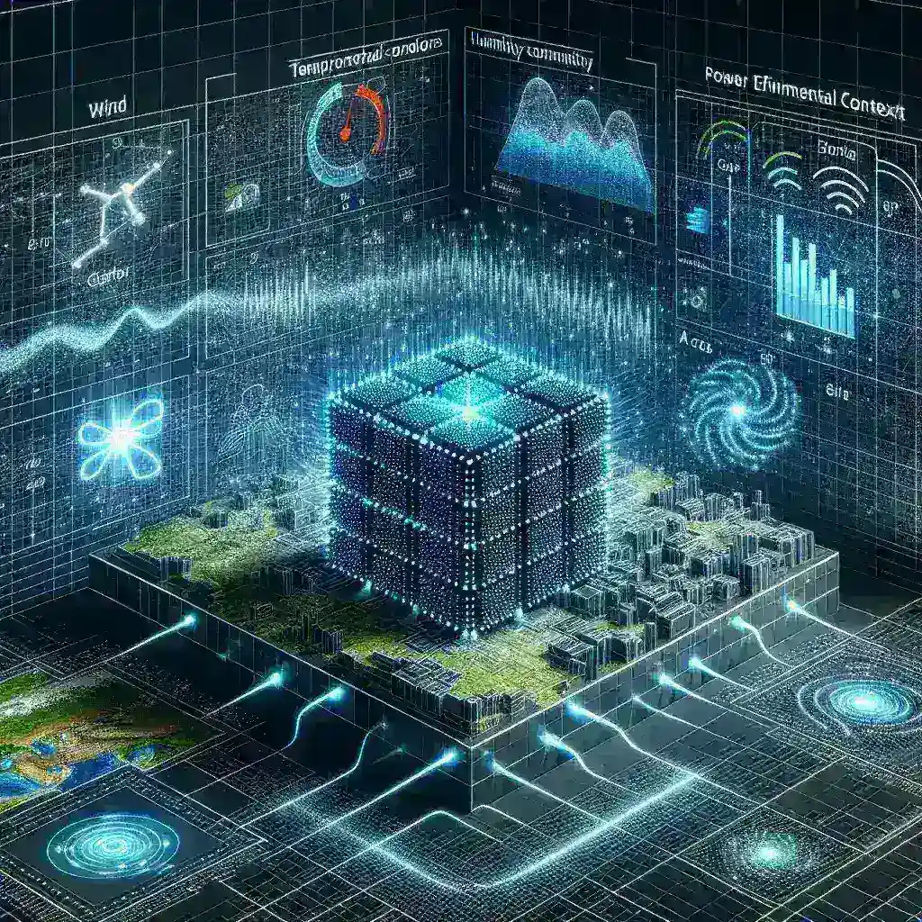 "Ilustración de núcleos de IA de consumo ultrabajo que analizan datos ambientales para mejorar la comprensión del contexto ecológico, resaltando su impacto en la sostenibilidad y la tecnología moderna."