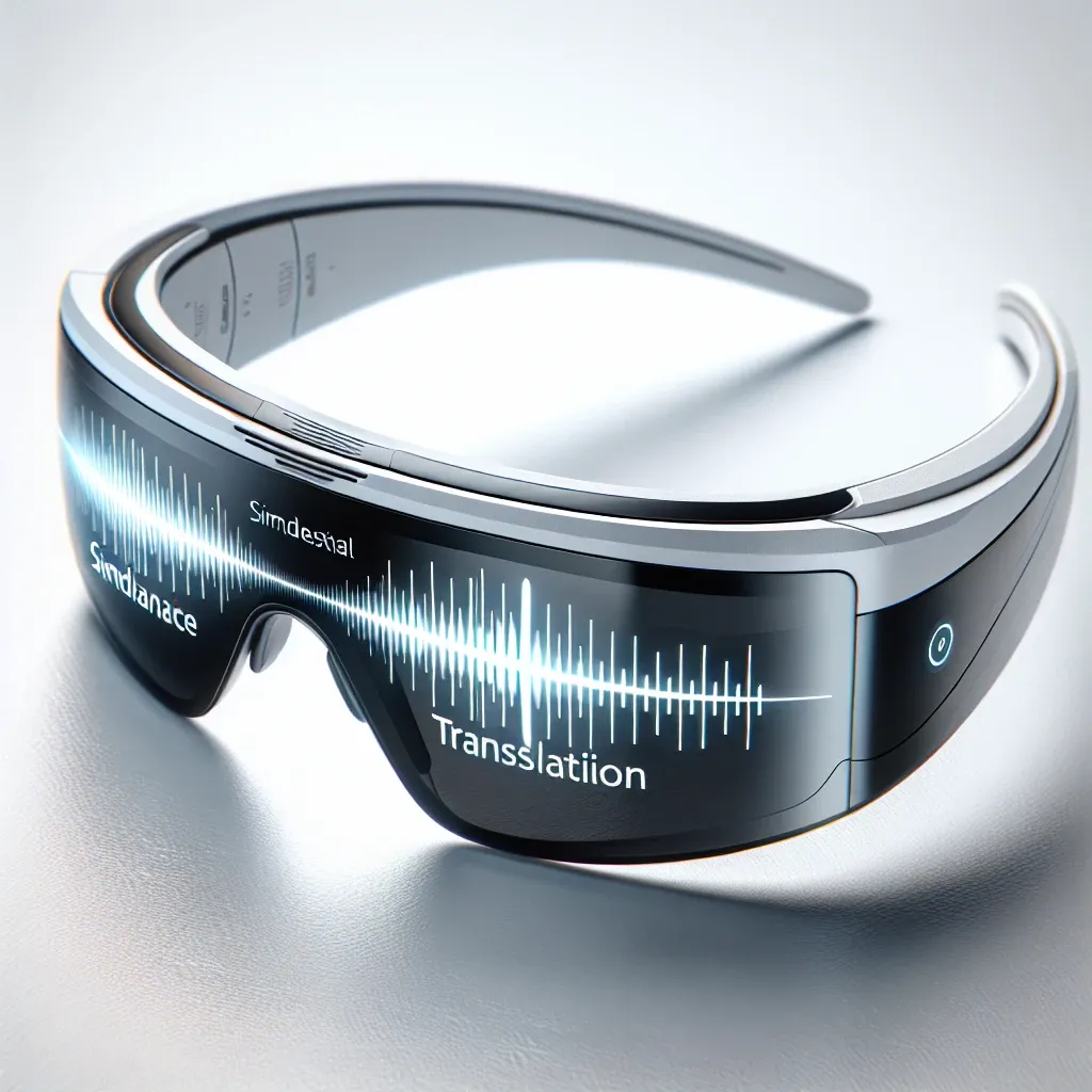 "Modelo de gafas inteligentes que ofrece traducción simultánea, presentando un diseño elegante y moderno, ideal para la comunicación multilingüe en tiempo real."